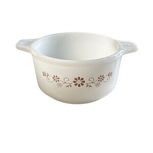 Vintage Pyr-o-Rey Dynaware Milk Glass Brown Daisy Individual‎ Casserole Dish